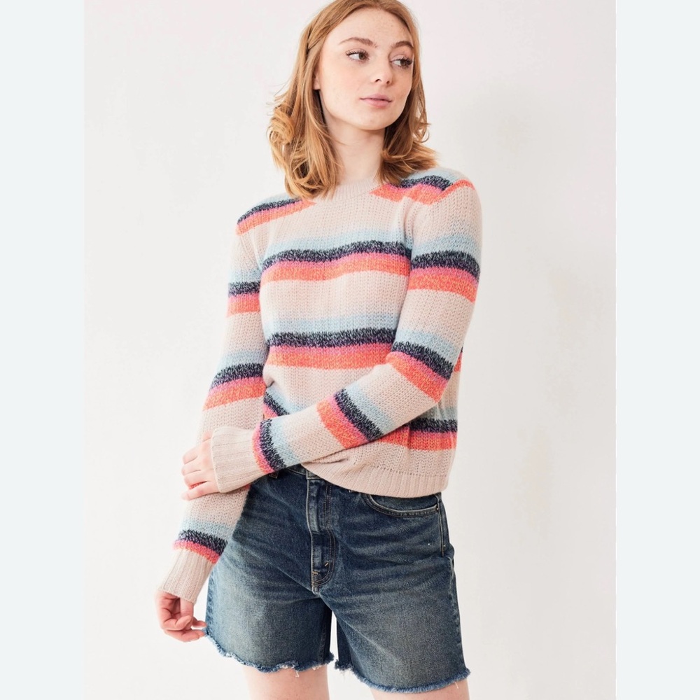 White + Warren Striped Multicolor Cashmere Sweater lavender/pink/blue sz S - Picture 2 of 13